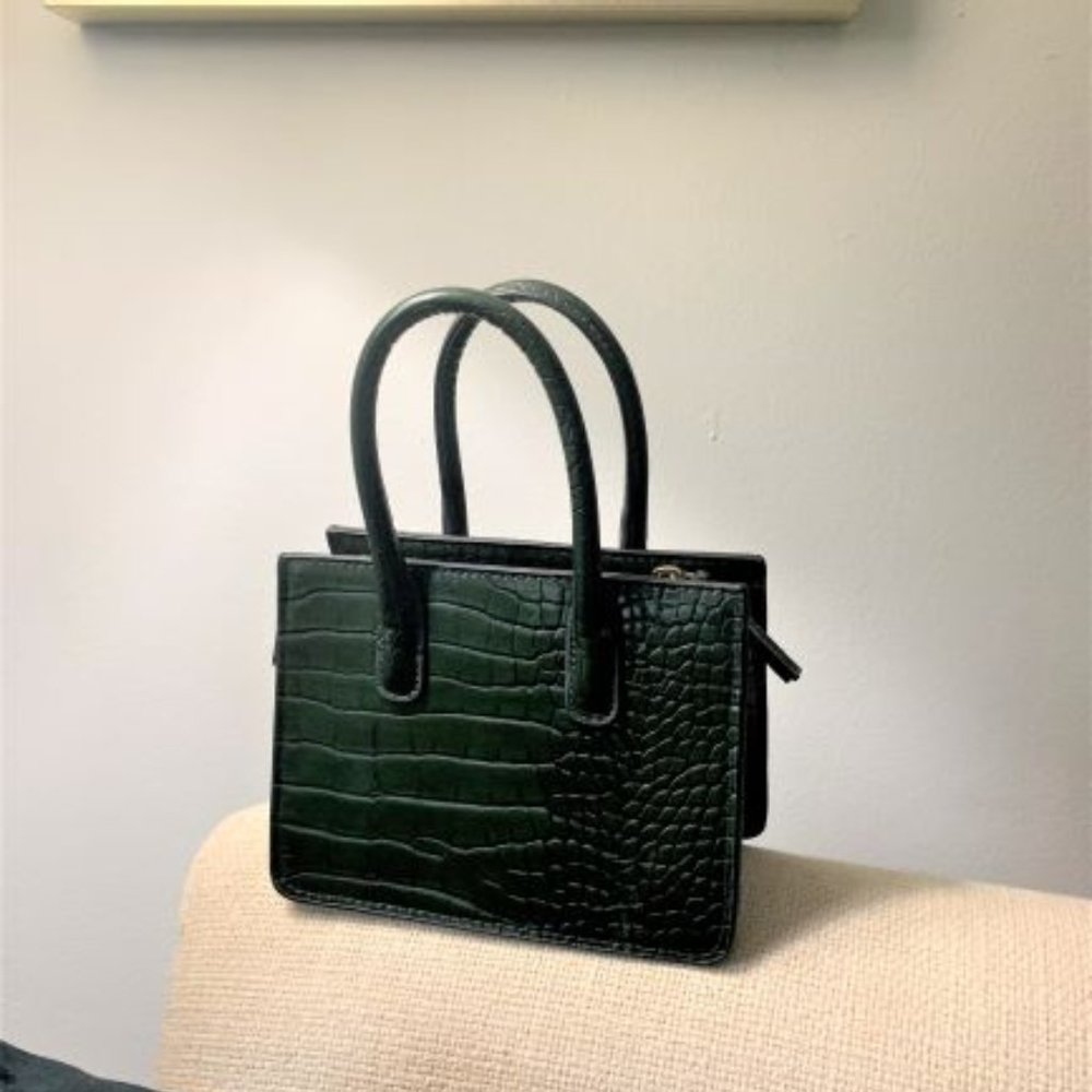 H & M Faux Leather Croc Mini Top Handle Bag